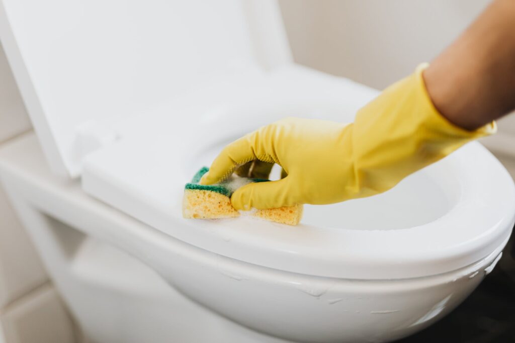 cleaning a bathroom