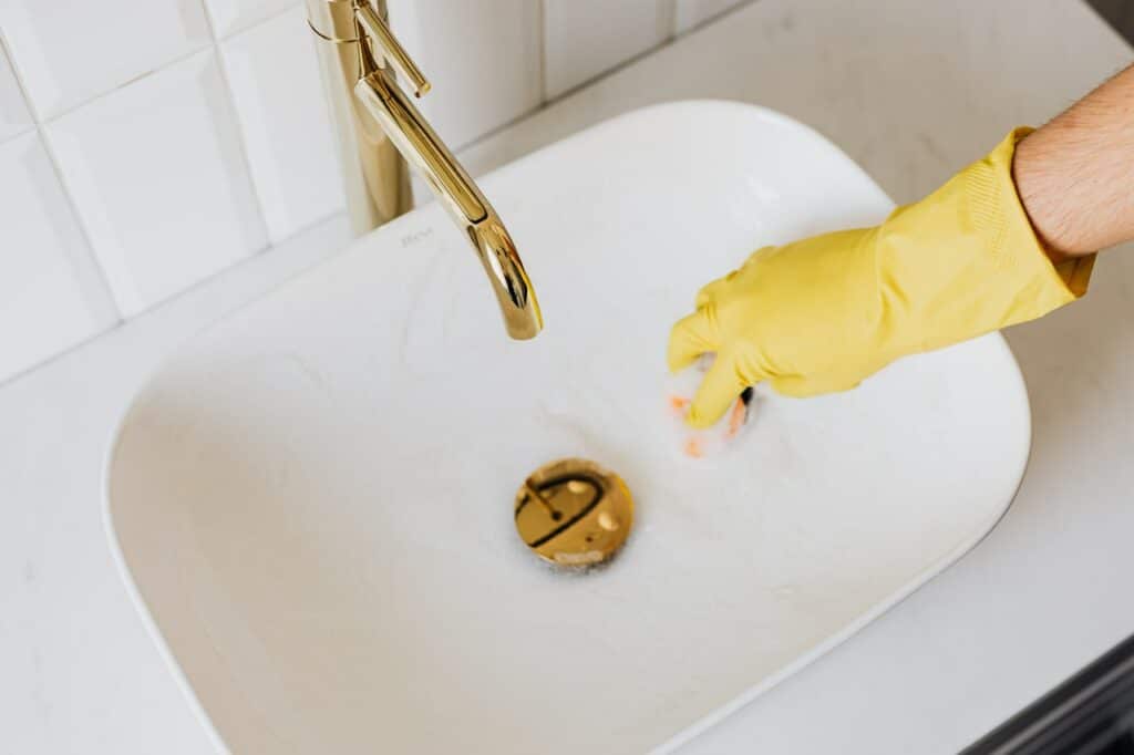 cleaning bathroom