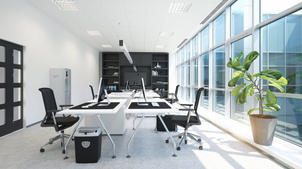 Meeting room with white table