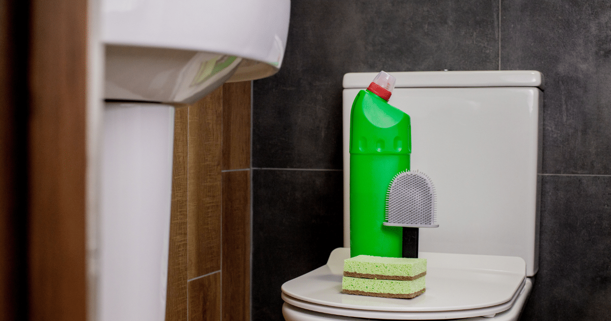 Toilet with cleaning supply