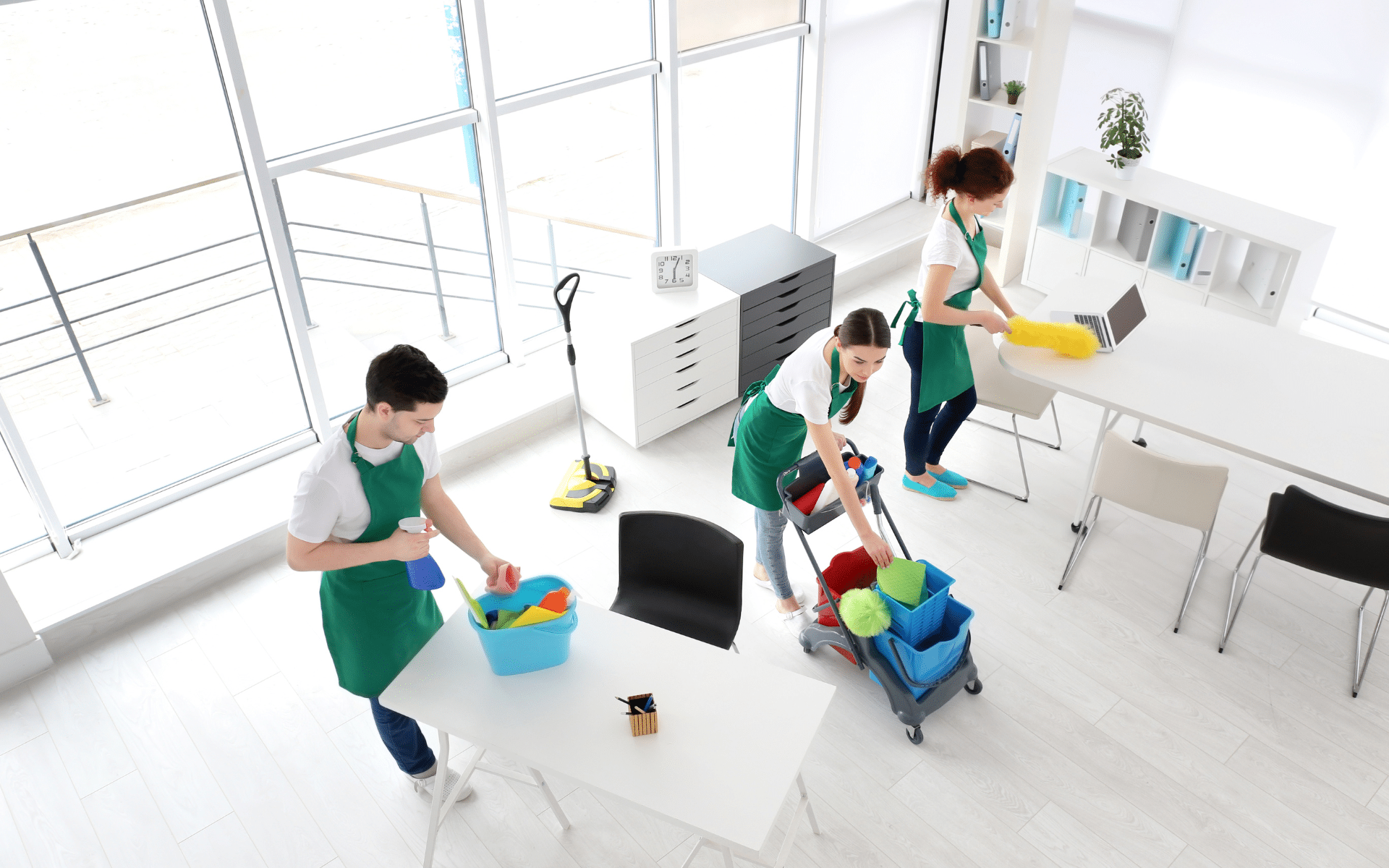 3 maids cleaning office
