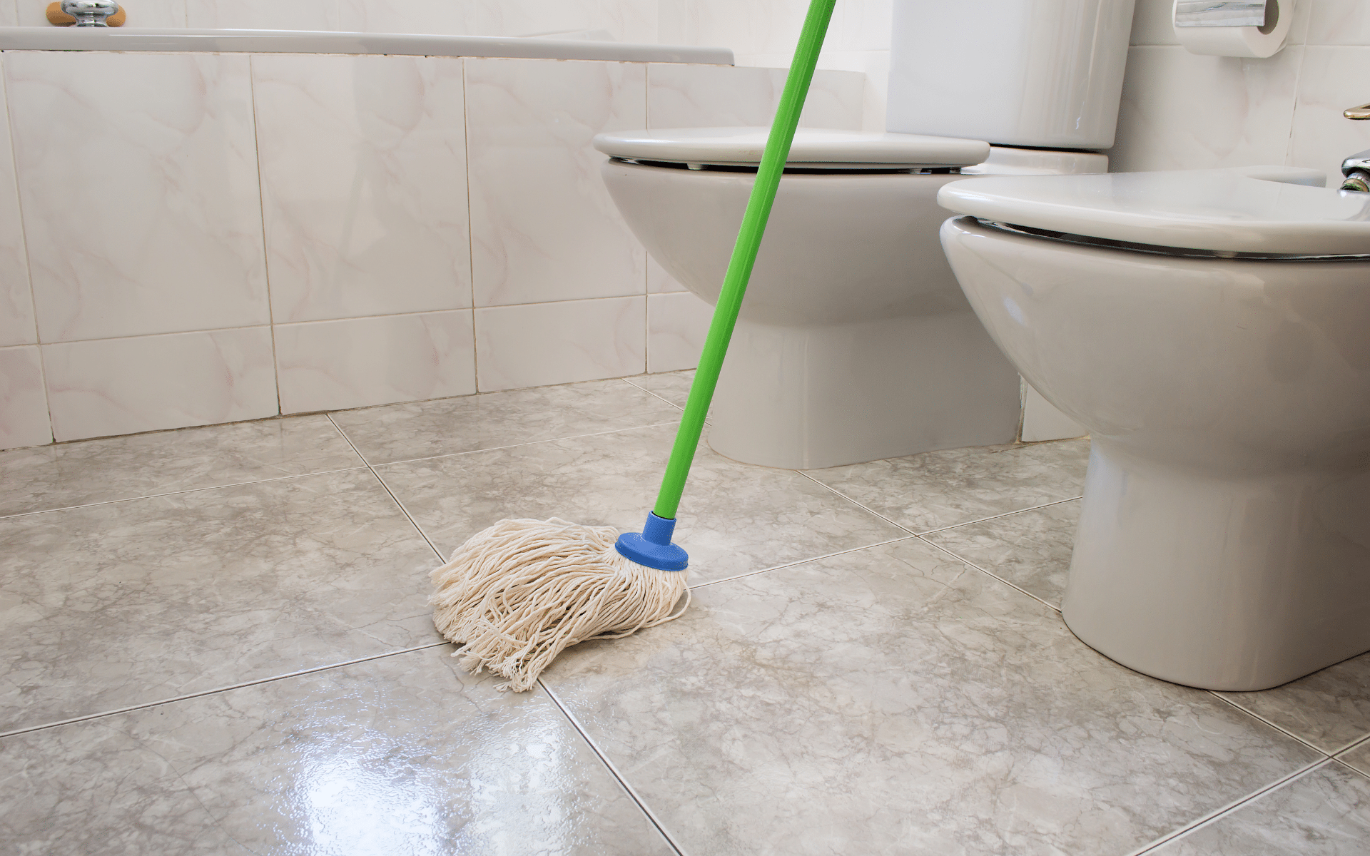 Toilet room with mop