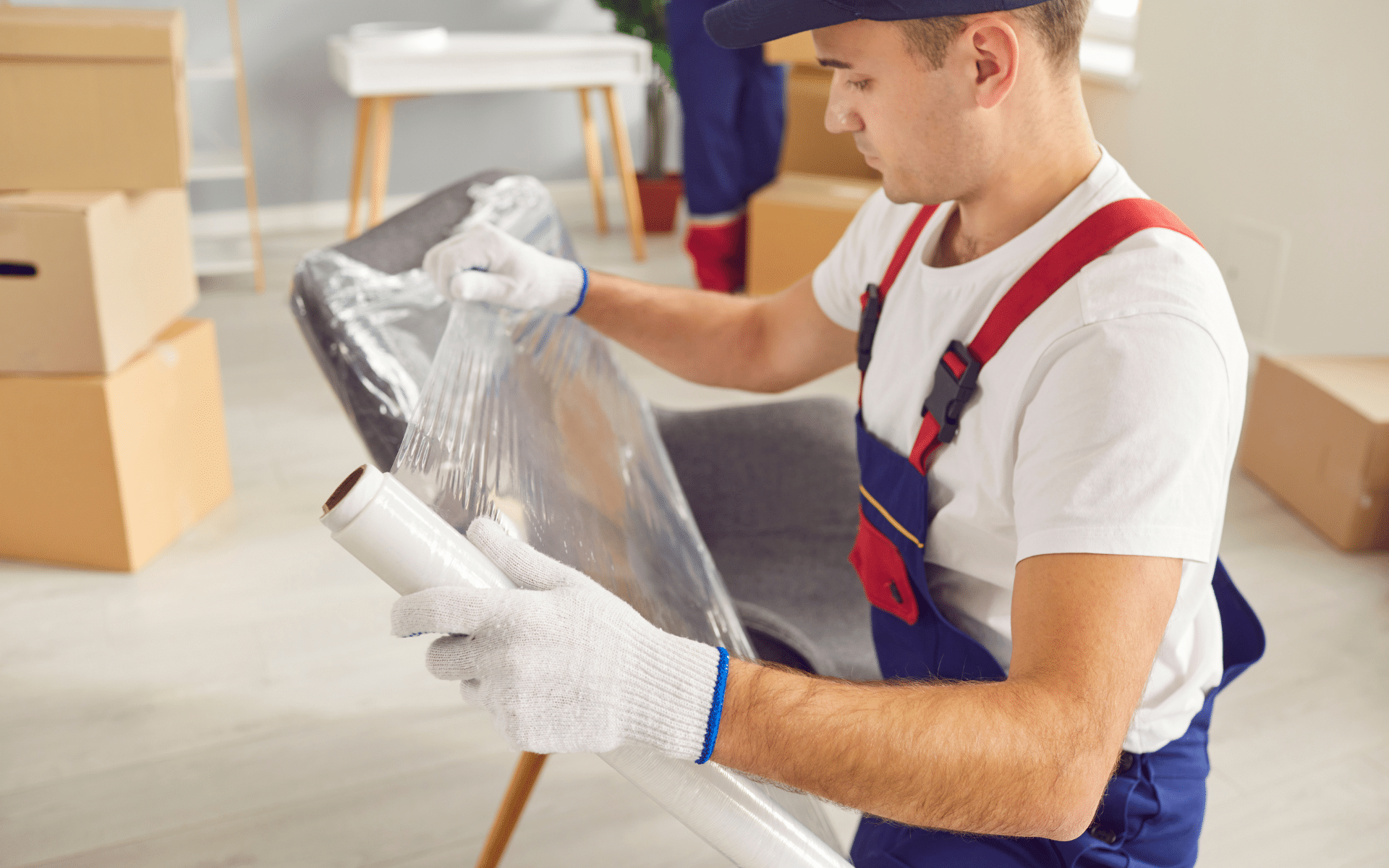 Men packing things for move out cleaning