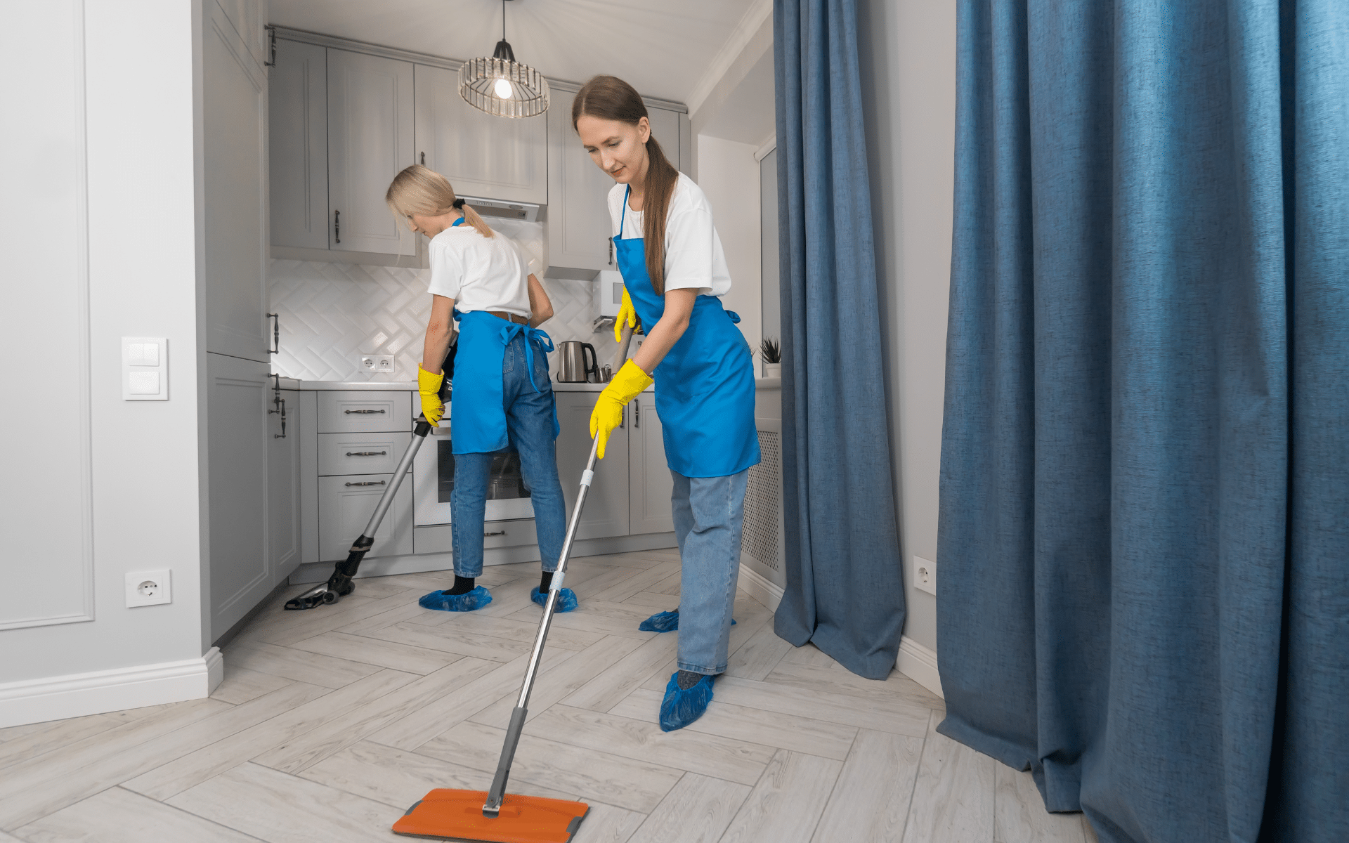 Maid mopping the floor