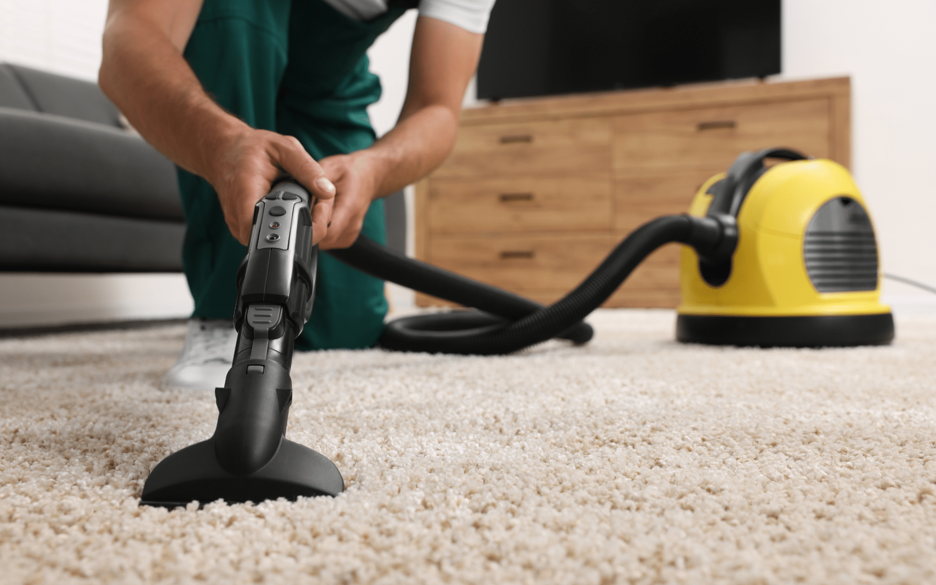maid cleaning wool carpet